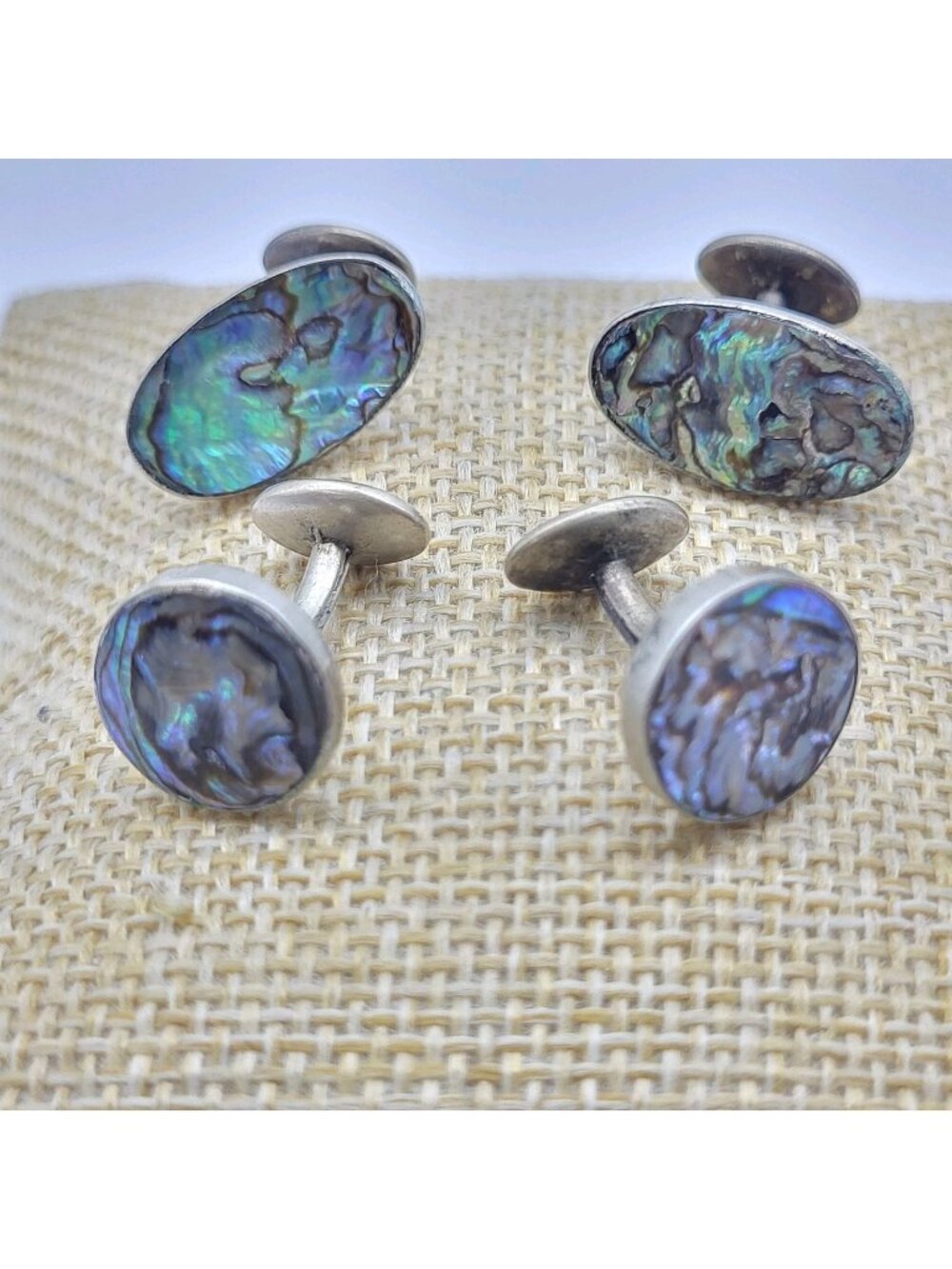 Vintage Abalone Shell Inlay cufflinks silver plated Estate Jewelry Top Drawer